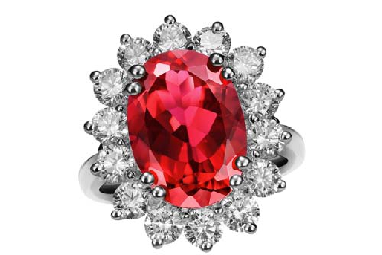 ENZO经典系列戴安娜系列18K白金戴安娜红碧玺钻石戒指