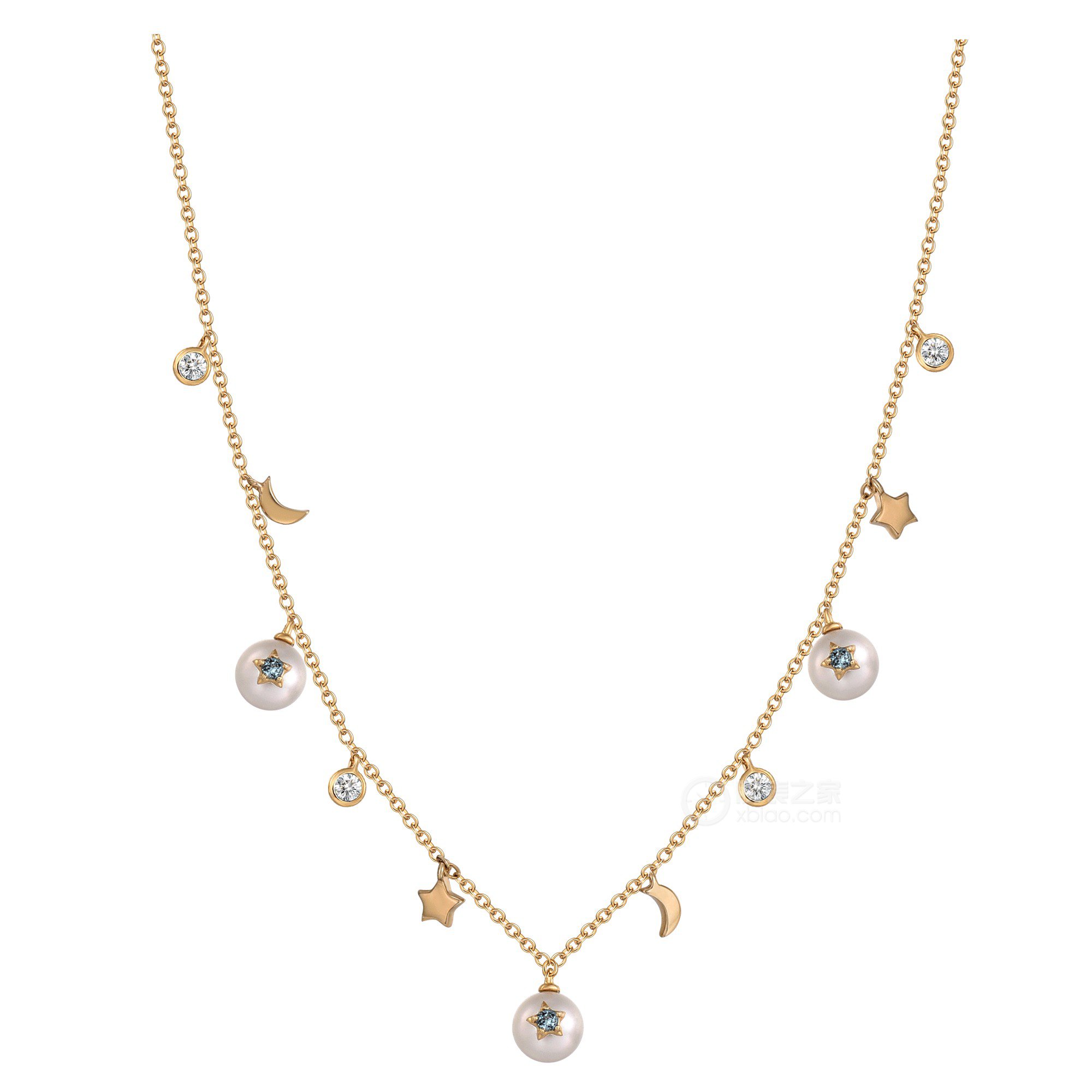 ENZOCOSMOS小宇宙系列星月造型14K金镶珍珠、托帕石项链项链