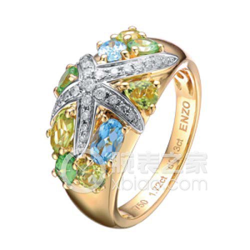 ENZO钻石系列18K黄金镶钻石托帕石及透辉石戒指戒指