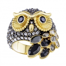 施华洛世奇MARCH MARCH OWL 戒指图案, 彩色设计, 镀金色