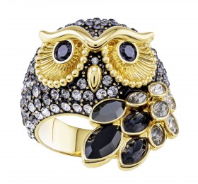 施华洛世奇 MARCH OWL 戒指图案, 彩色设计, 镀金色 戒指