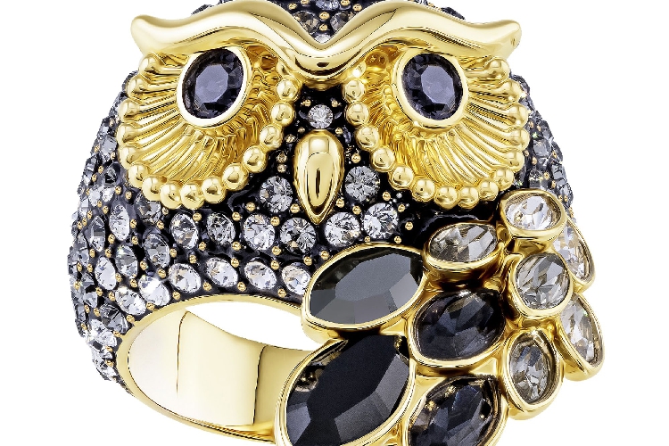施华洛世奇MARCH MARCH OWL 戒指图案, 彩色设计, 镀金色