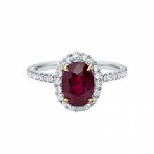 海瑞温斯顿椭圆形红宝石极细微密钉镶嵌钻石戒指