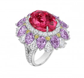 海瑞温斯顿Winston Candy高级珠宝系列红色尖晶石配彩色蓝宝石和钻石戒指 戒指