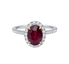 海瑞温斯顿 椭圆形红宝石极细微密钉镶嵌钻石戒指 戒指