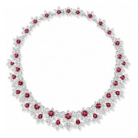 海瑞温斯顿INCREDIBLES高级珠宝系列锦簇镶嵌红宝石钻石项链