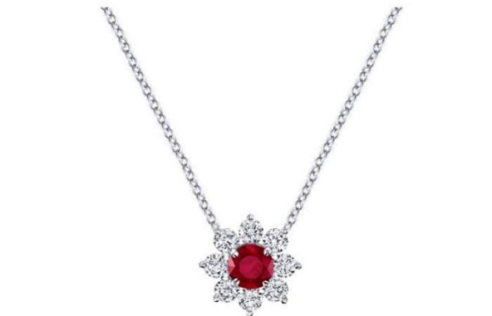 海瑞温斯顿SUNFLOWER珠宝系列向阳花卉Sunflower珠宝系列，Petite红宝石钻石链坠