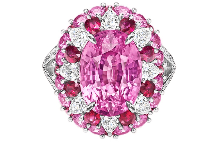 海瑞温斯顿Winston Candy高级珠宝系列粉色蓝宝石配红宝石和钻石戒指