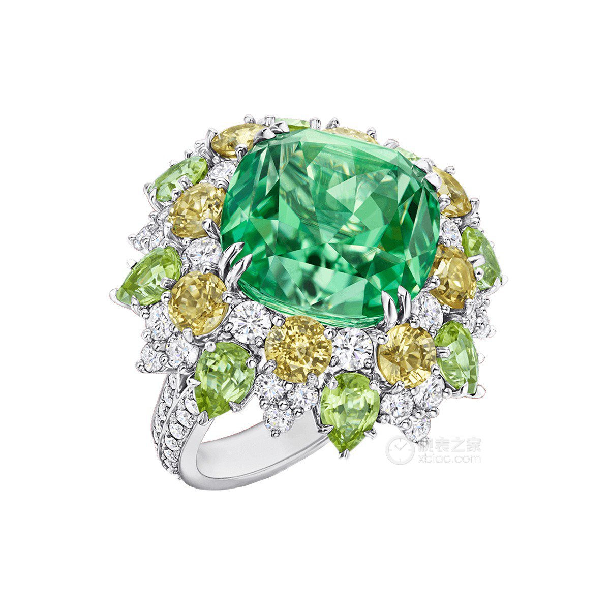 海瑞温斯顿Winston Candy高级珠宝系列绿色珍罕碧玺配黄色蓝宝石、 橄榄石和钻石戒指戒指