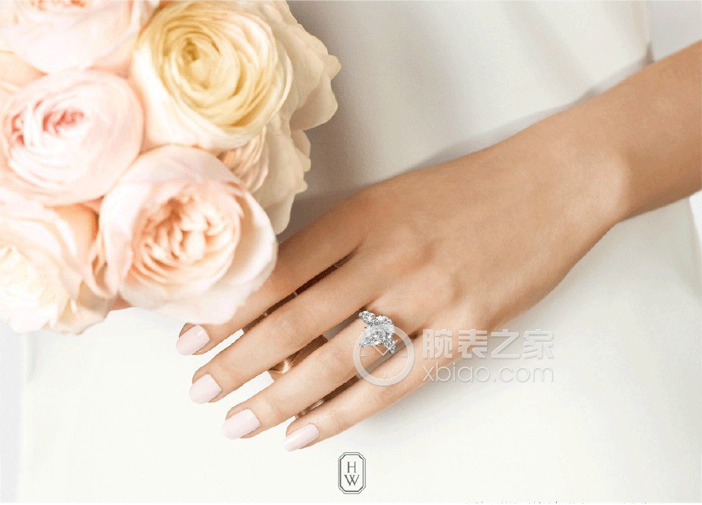 海瑞温斯顿CLASSIC WINSTON系列Classic Winston系列水滴型切工钻石搭配长锥形切工边钻订婚戒指戒指