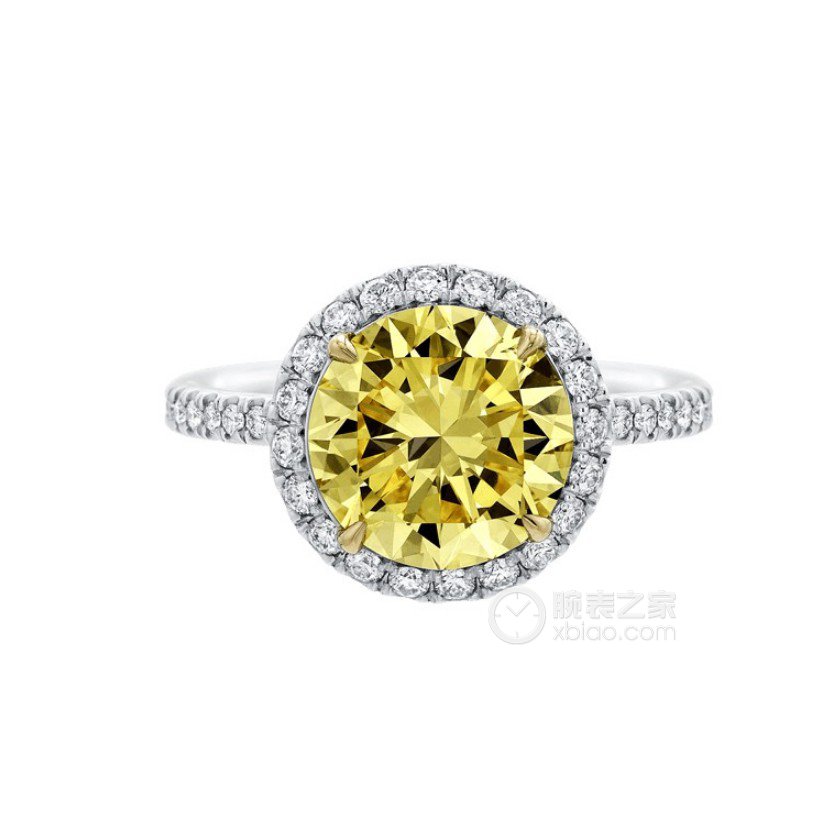 海瑞温斯顿椭圆形切工黄钻极细微密钉镶嵌钻石戒指戒指