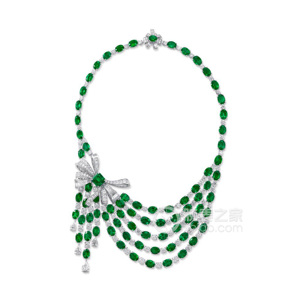 格拉夫多形切割祖母绿和钻石蝴蝶结项链 项链