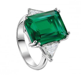 玳美雅 白金镶钻及祖母绿戒指 戒指
