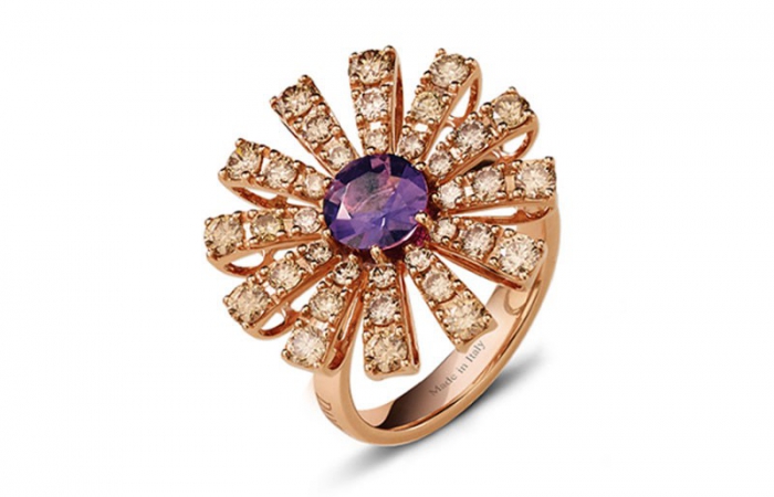 玳美雅PERSEMPRE嵌紫晶和棕色钻石玫瑰金戒指