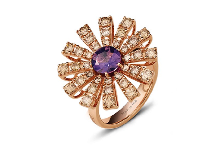 玳美雅PERSEMPRE嵌紫晶和棕色钻石玫瑰金戒指