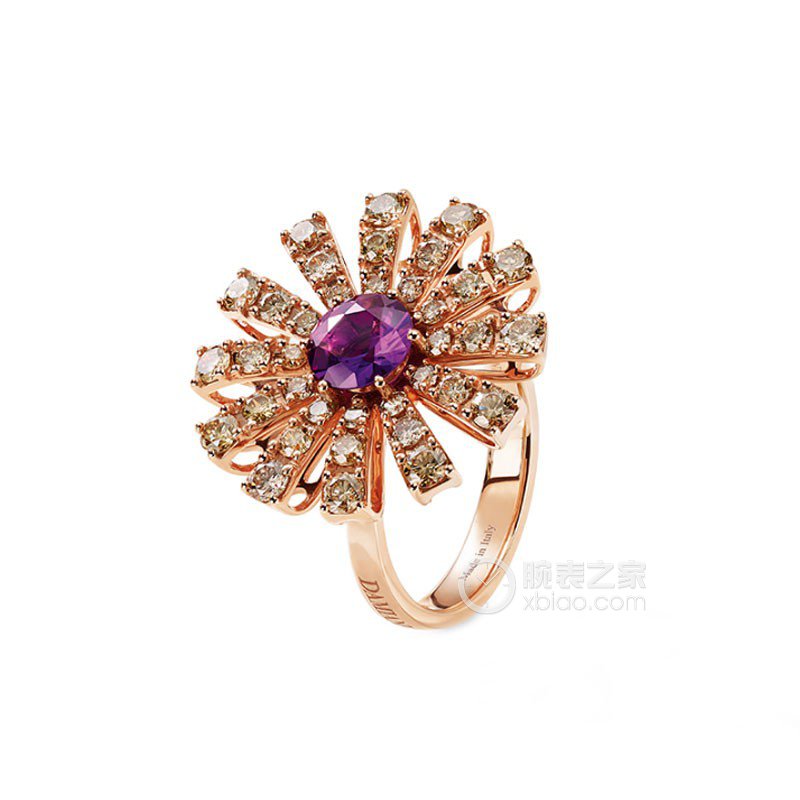 玳美雅THE MARGHERITA COLLECTION嵌紫晶和棕色钻石玫瑰金戒指戒指