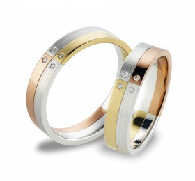 谢瑞麟 18K白色黄金、黄金、玫瑰金镶钻对戒 戒指