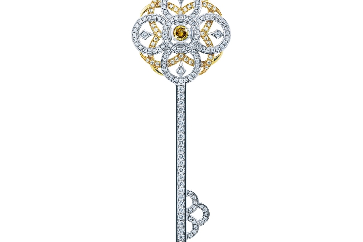 谢瑞麟Key“心之钥匙”系列 18K黄金及白色黄金配镶黄色及白色钻石吊坠（大）