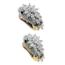 寶格麗SERPENTI SERPENTI高級珠寶系列白金及黃金鑲祖母綠鉆石耳環