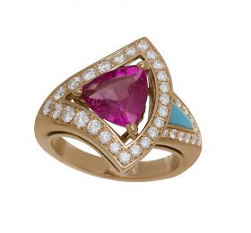 宝格丽DIVAS' DREAM DIVAS’DREAM高级珠宝系列玫瑰金镶粉红碧玺、绿松石、钻石戒指戒指