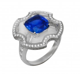 宝格丽 铂金镶水晶蓝宝石钻石戒指 戒指