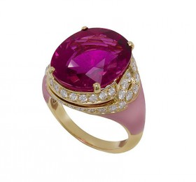 宝格丽 玫瑰金镶红碧玺珊瑚钻石戒指 戒指