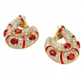 宝格丽古董典藏系列1993年红宝石和钻石黄金耳环耳饰