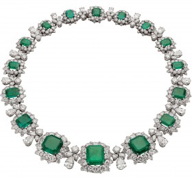 宝格丽古董典藏系列1962年祖母绿和钻石铂金项链项链