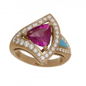 宝格丽DIVAS' DREAM DIVAS’DREAM高级珠宝系列玫瑰金镶粉红碧玺、绿松石、钻石戒指