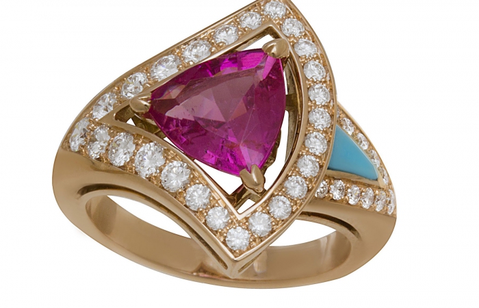 宝格丽DIVAS' DREAM DIVAS’DREAM高级珠宝系列玫瑰金镶粉红碧玺、绿松石、钻石戒指