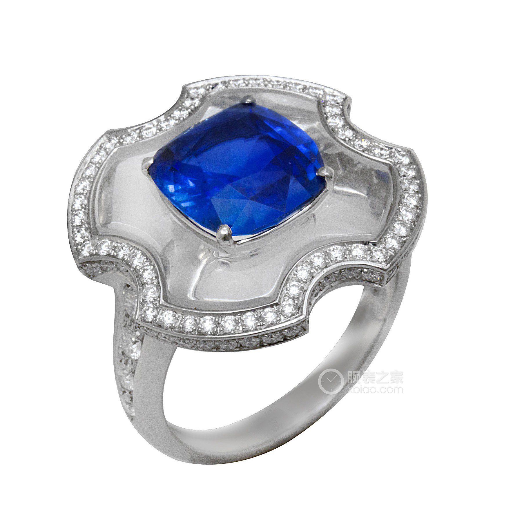 宝格丽铂金镶水晶蓝宝石钻石戒指戒指