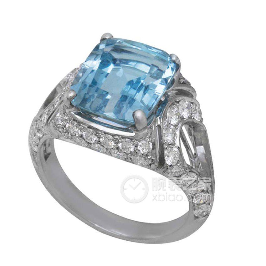 宝格丽白金镶海蓝宝石戒指戒指