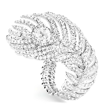 宝诗龙动物系列孔雀羽毛系列白金镶钻戒指，大型款
