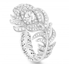 宝诗龙 孔雀羽毛系列白金镶钻戒指，小型款 戒指