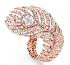 宝诗龙动物系列孔雀羽毛系列玫瑰金镶钻戒指，大型款 戒指